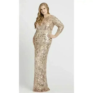 MAC DUGGAL 4857 Rose Gold Embellished Beaded Sequin V-Back Evening Gown 18W Maxi